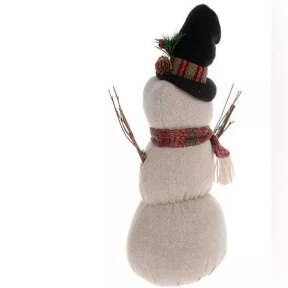 Herringbone Snowman Plush Festive Snowman Decoration with Scarf and Hat - Picture 4 of 4